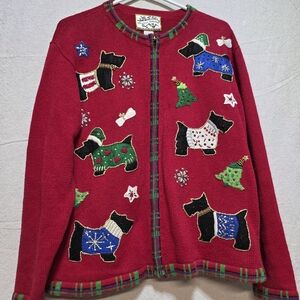 Heirloom Collectibles Vintage Scottie Dog Christmas Sweater Full-Zip Jacket